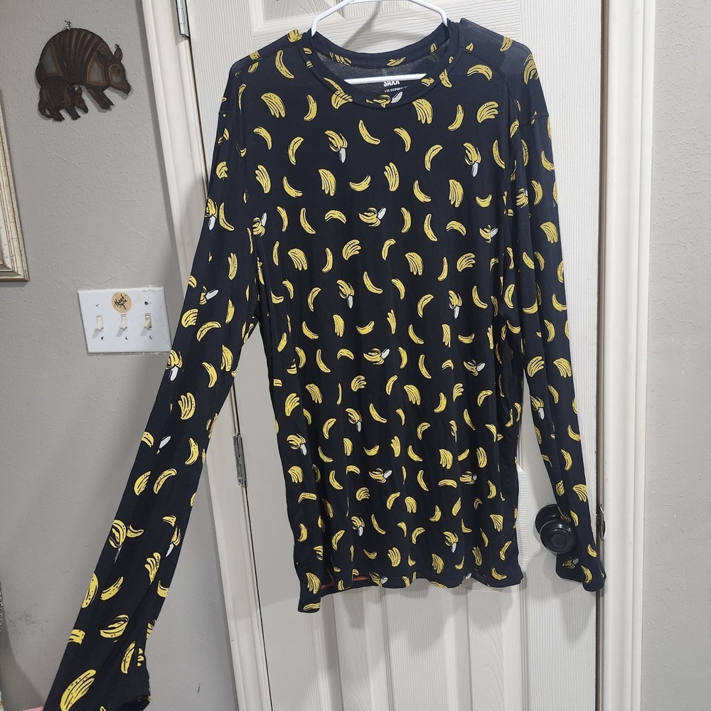 SAXX Sleepwalker Men's Long Sleeve Sleep Shirt L Navy Banana Print Modal Lounge